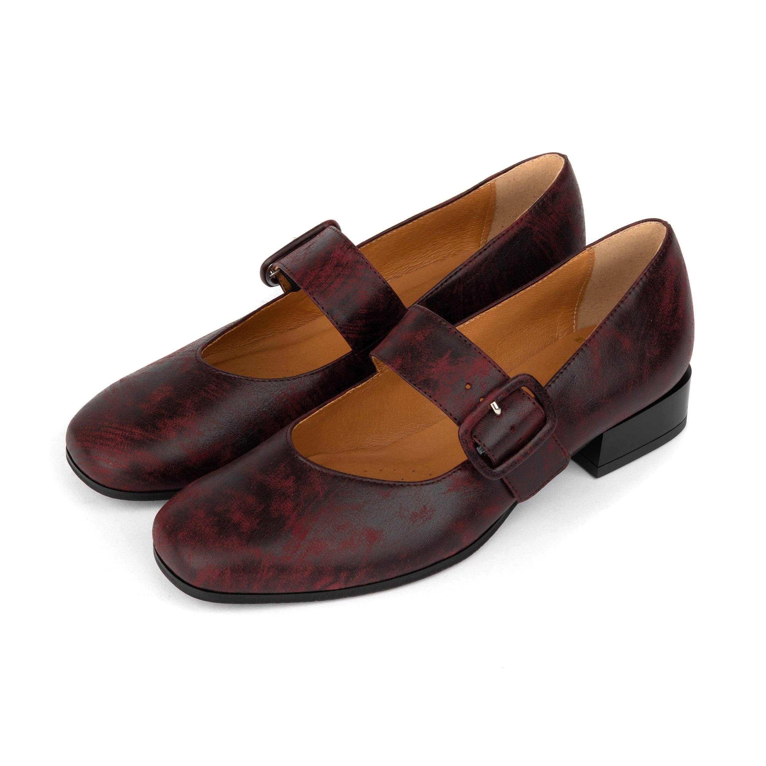 Bliss - Burgundy - Women's block heel square toe brushed leather Mary-Jane - Image 10