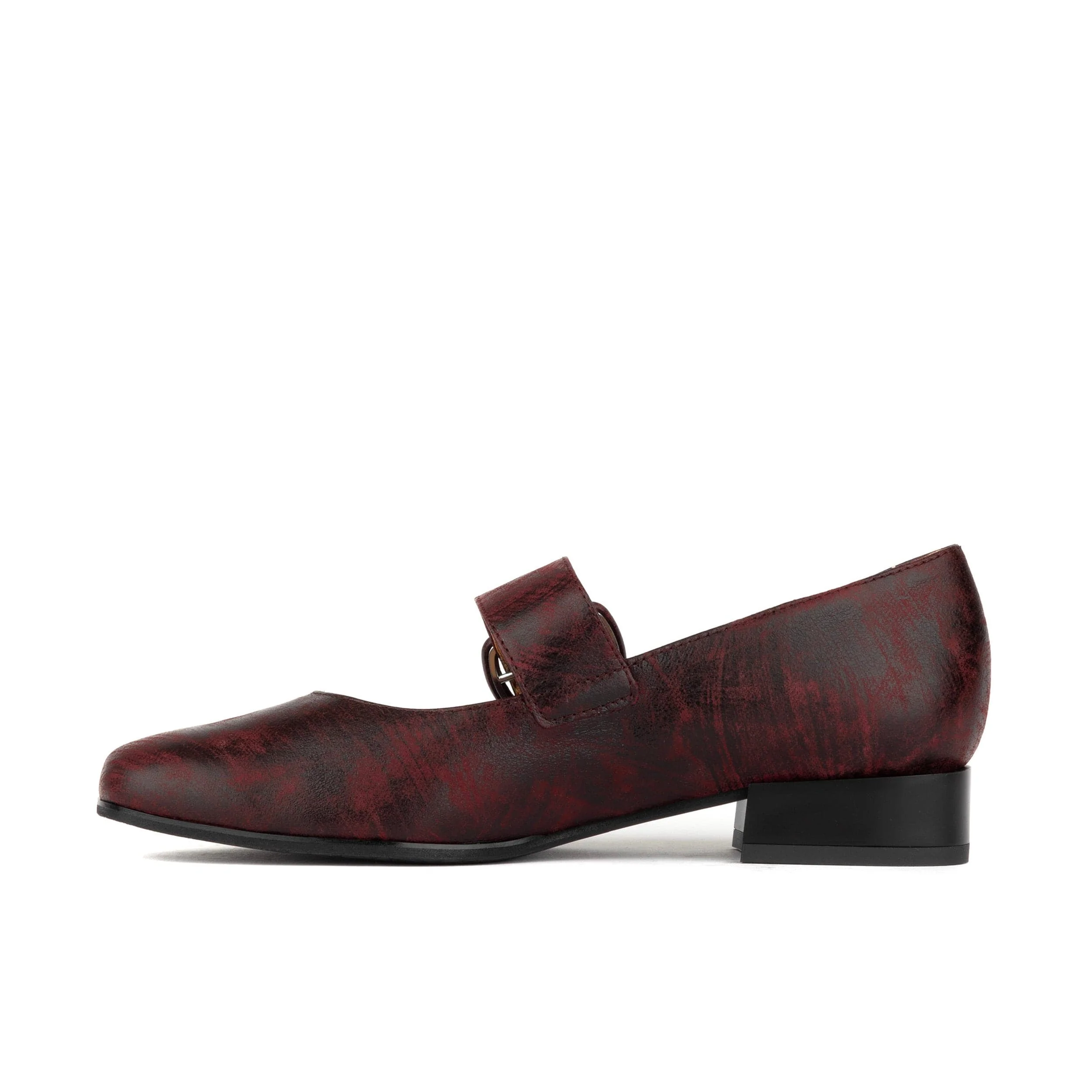 Bliss - Burgundy - Women's block heel square toe brushed leather Mary-Jane - Image 4