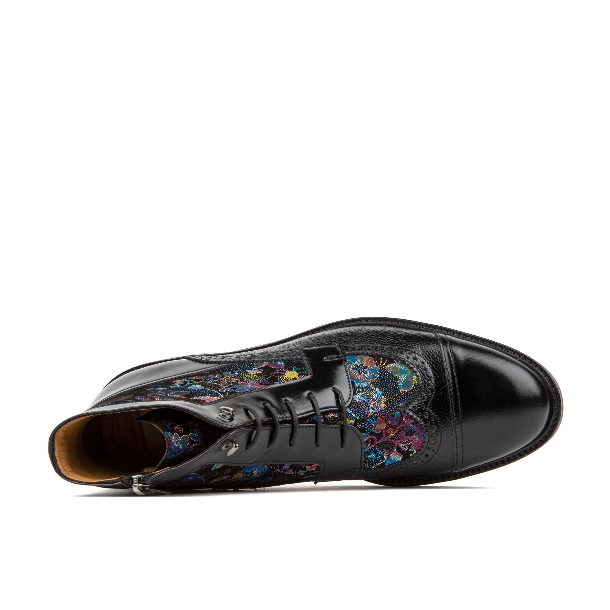 Charles - Black Flower - Men's lace up and zip up dressy leather boot - Image 6