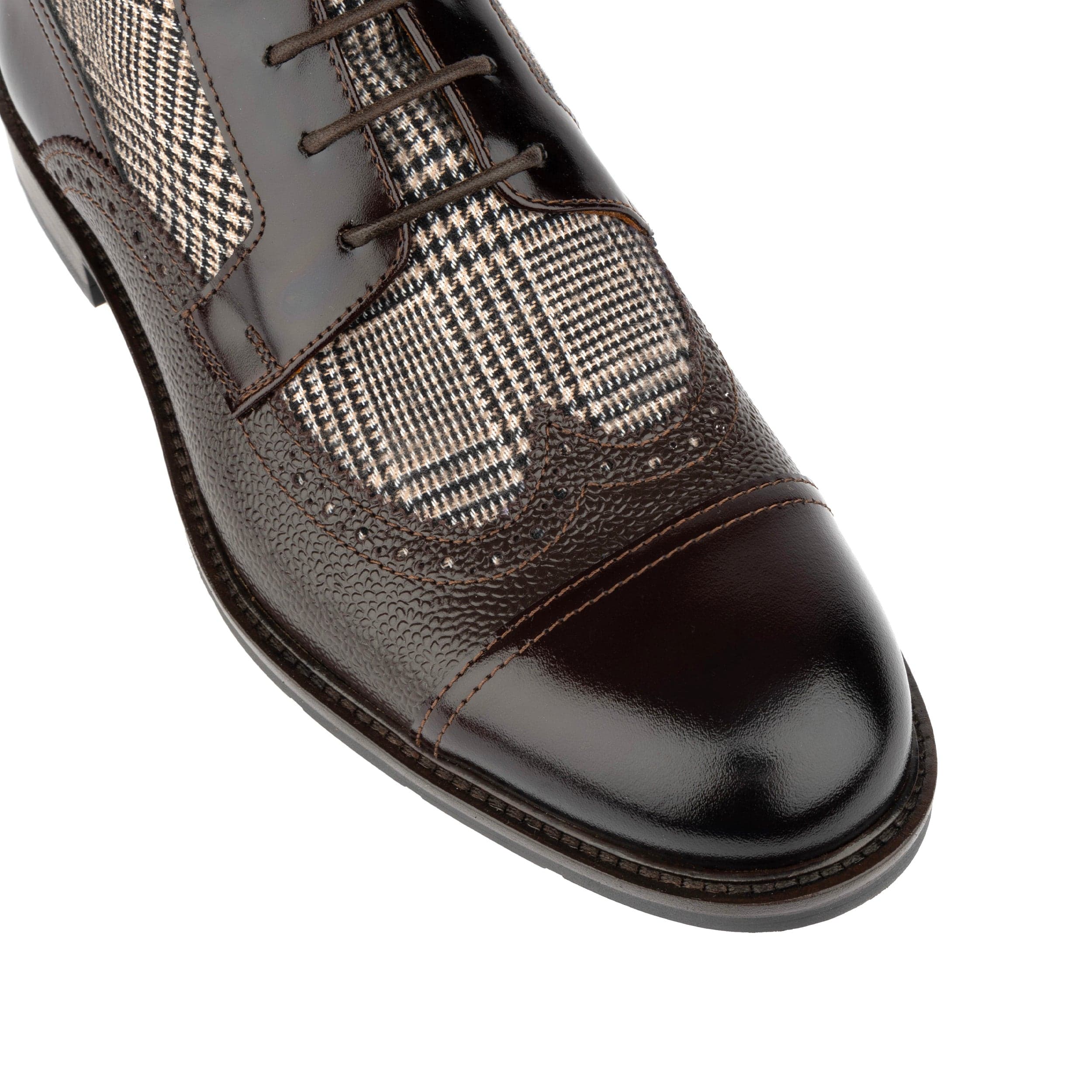 Charles - Brown Check - Men's toe cap dressy leather boot in leather and textile - Image 8