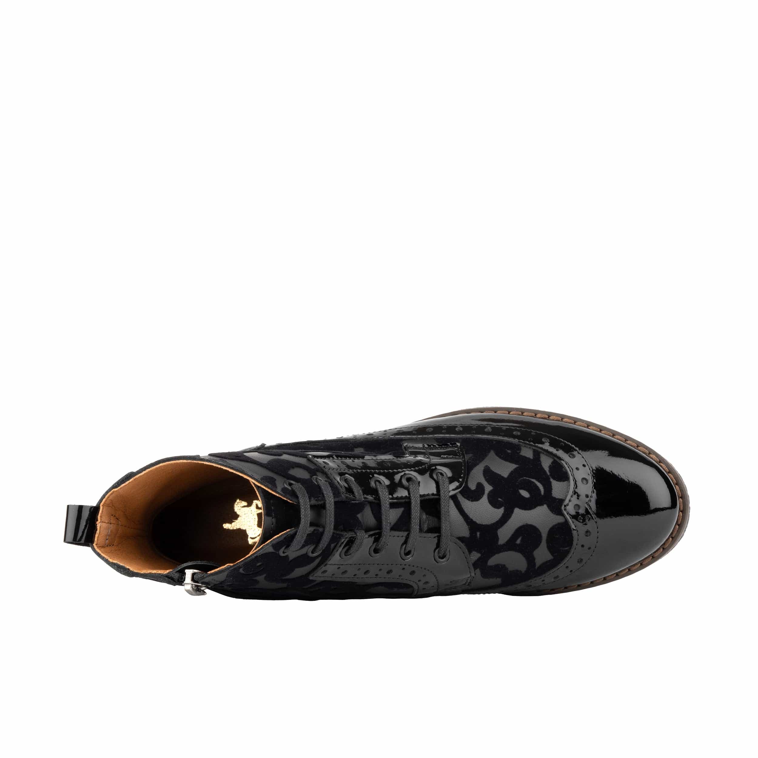 Hatter - Black Floral - Women's zip up and lace up ankle boot with brogue styling - Image 7