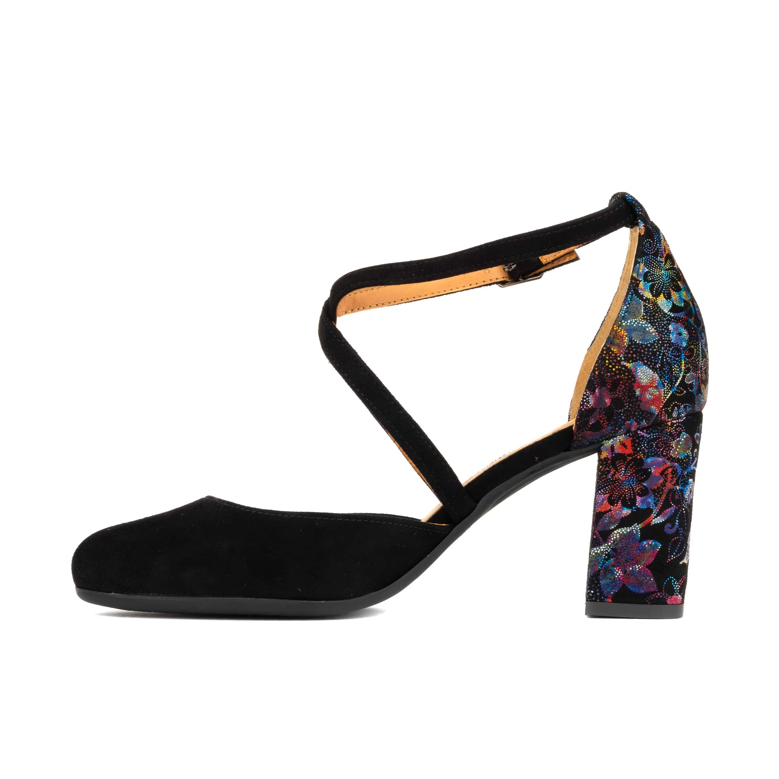 Kylie - Black Flower - Women's strappy 3 inch heel in black suede leather - Image 3