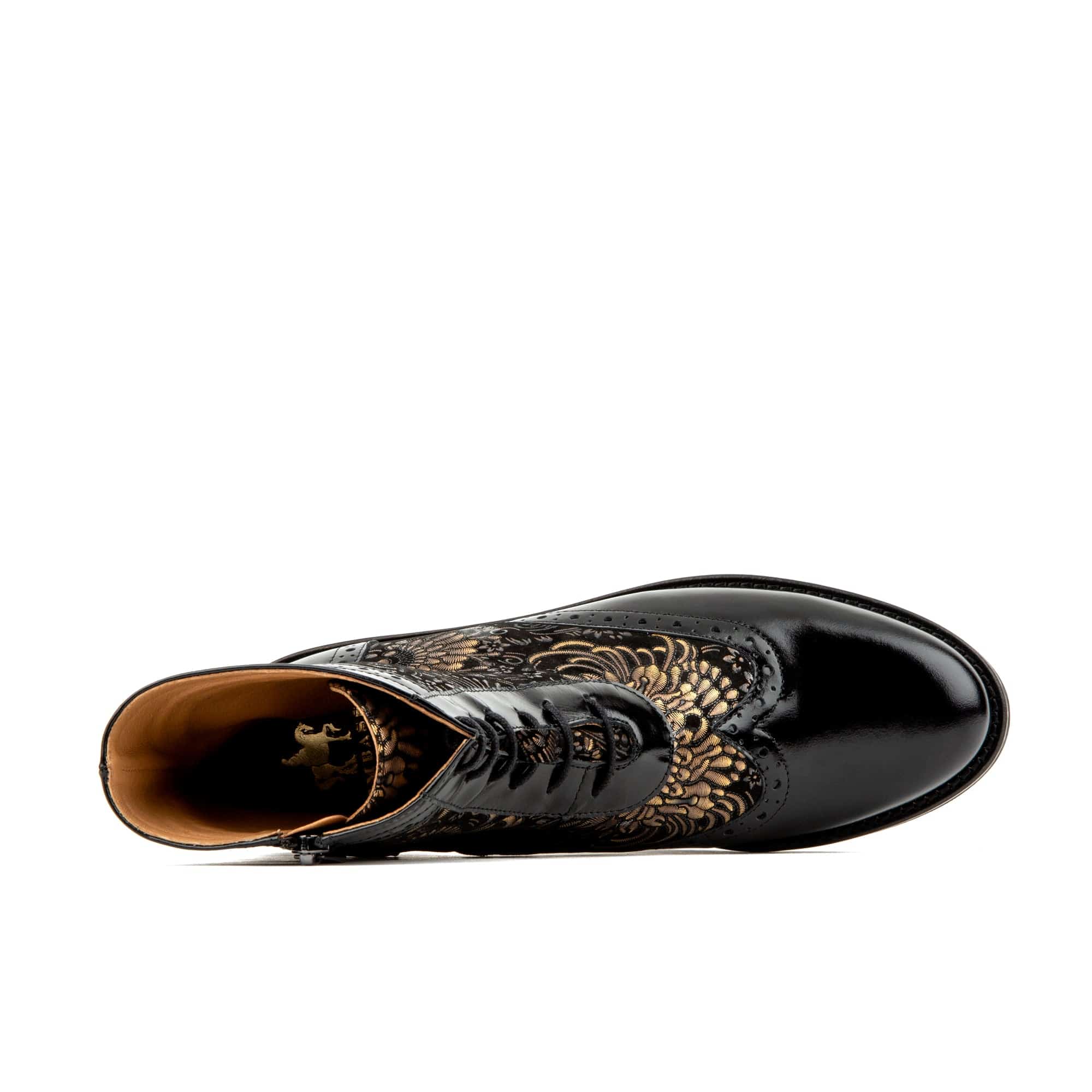 Mantis - Black Gold - Women's above-the-ankle lace-up boot with brogue & paisley detailing - Image 6