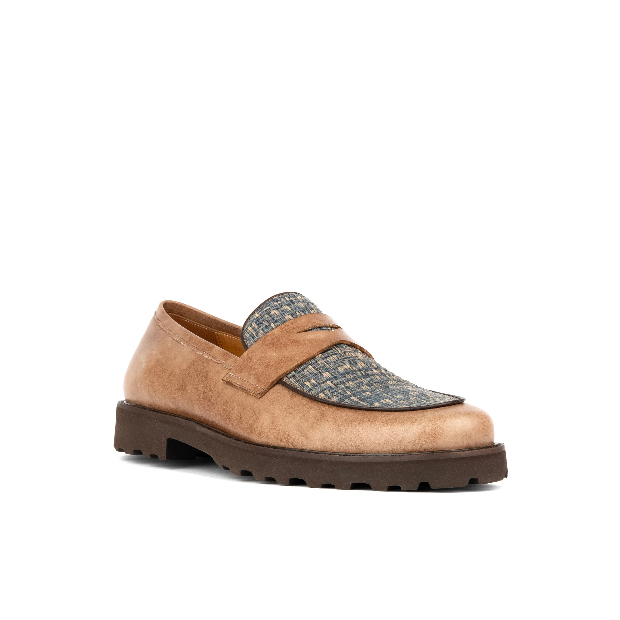 Sunkin - Light Blue & Brown - Men's leather woven slip-on loafer - Image 3