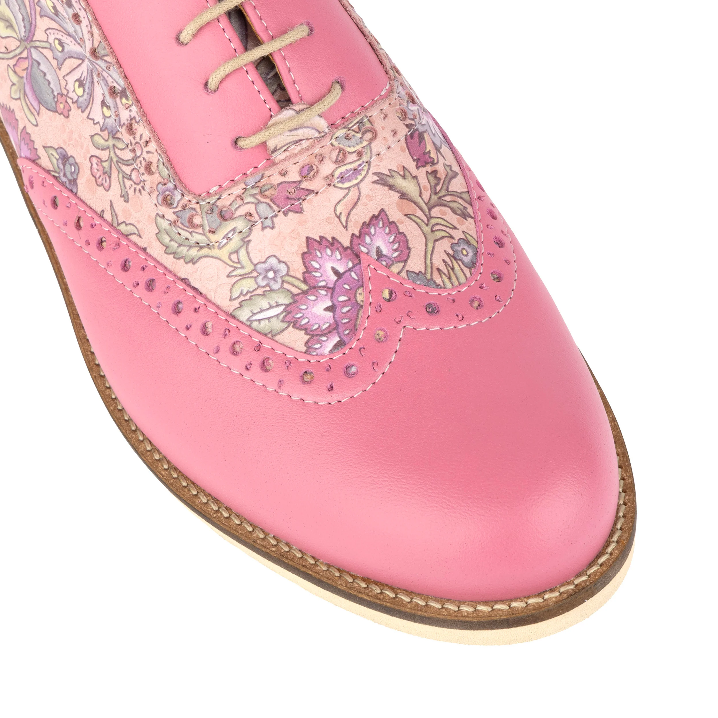 Vivienne - Pink Paisley - Women's oxford lace-up shoe with brogue details - Image 7